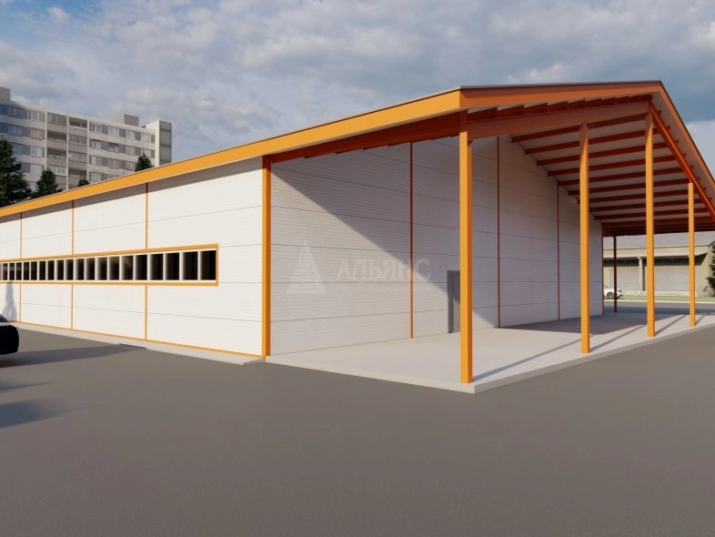 3D визуализация Ангар-склад с навесом из сэндвич-панелей - фото 3